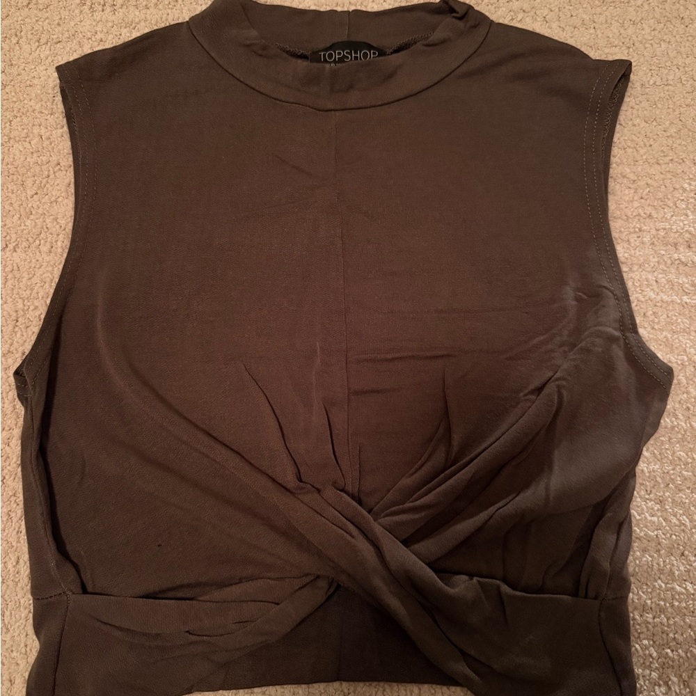 Topshop Olive Green Sleeveless crop top with twist detail